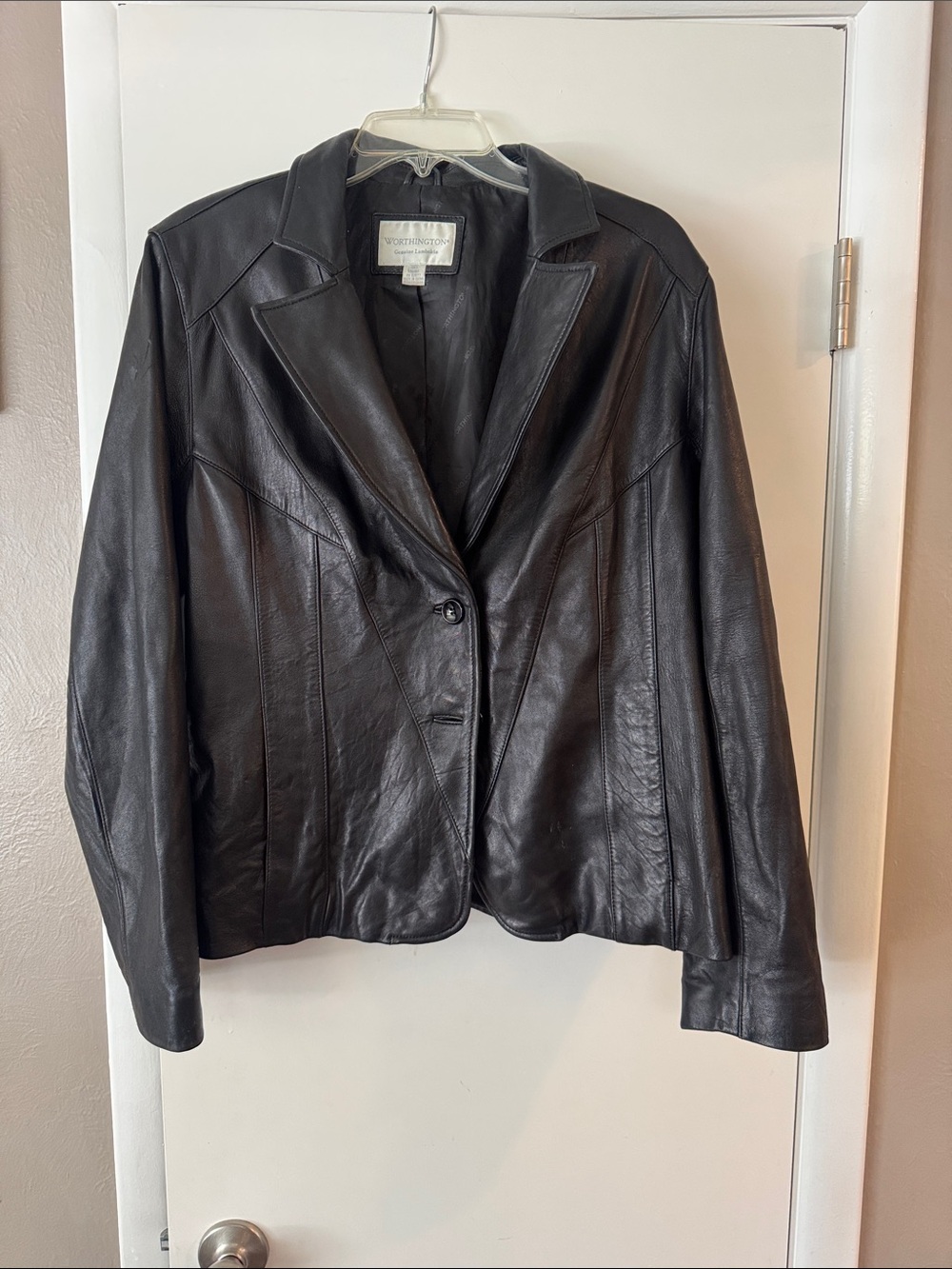 Worthington Black Leather Single-Button Blazer Jacket Size L